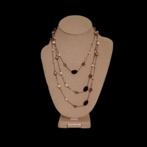 Long 60" Crimped Faux - Multi Pearl and Bead Necklace on Silver-tone chain
